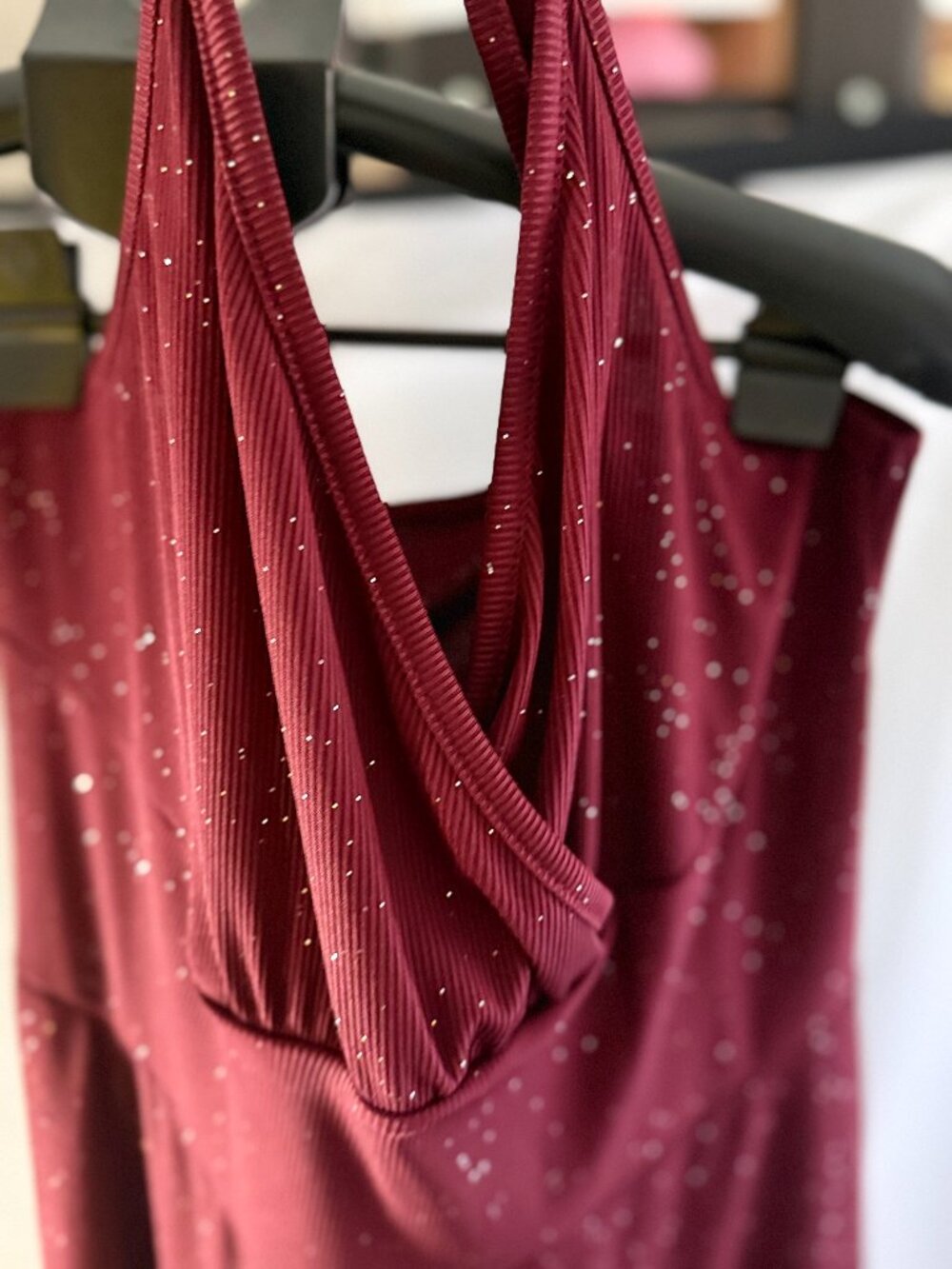 SHEIN Curve 1XL Burgundy Glitter Cowl Neck Party Dress